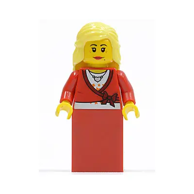 Sweater Cropped with Bow, Heart Necklace, Red Skirt, Bright Light Yellow Female Hair Mid-Length