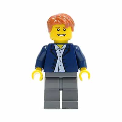 Dark Blue Jacket, Light Blue Shirt, Dark Bluish Gray Legs, Dark Orange Male Hair