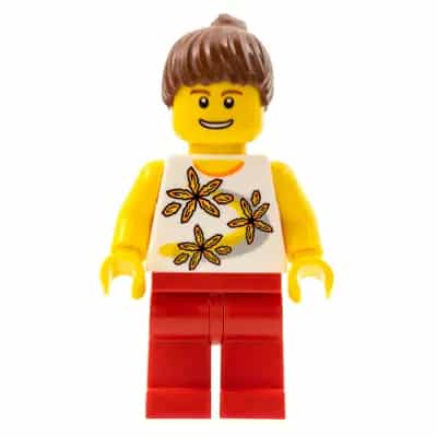 Yellow Flowers - Reddish Brown Ponytail Hair, Red Legs