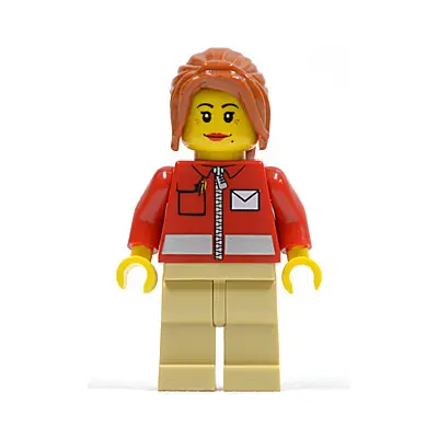 Post Office White Envelope and Stripe, Tan Legs, Dark Orange Ponytail Long with Side Bangs