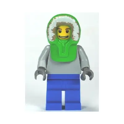 Plain Light Bluish Gray Torso, Blue Legs, Bright Green Hood