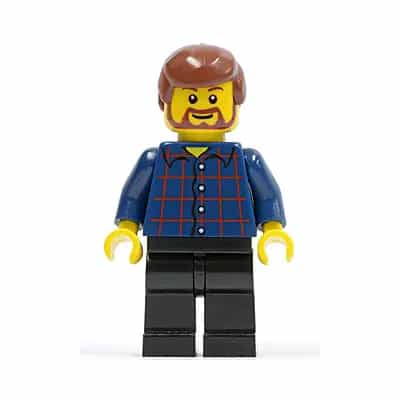Plaid Button Shirt, Black Legs, Reddish Brown Male Hair, Reddish Brown Beard and Eyebrows