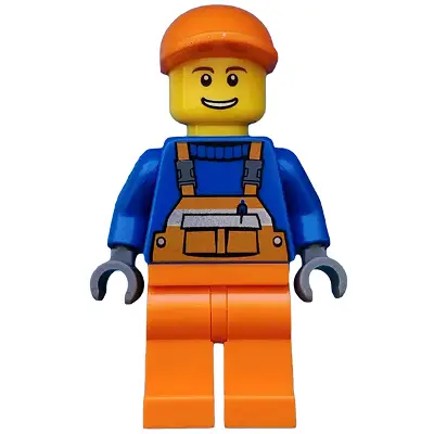 Overalls with Safety Stripe Orange, Orange Legs, Orange Short Bill Cap, Thin Grin with Teeth