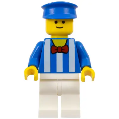 Palace Cinema Employee - Blue Shirt with White Stripes and Red Bow Tie, White Legs, Blue Police Hat, Standard Grin