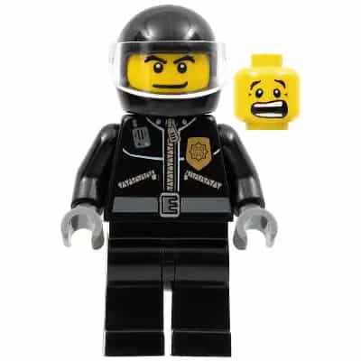 Police - City Leather Jacket with Gold Badge, Black Helmet, Trans-Clear Visor