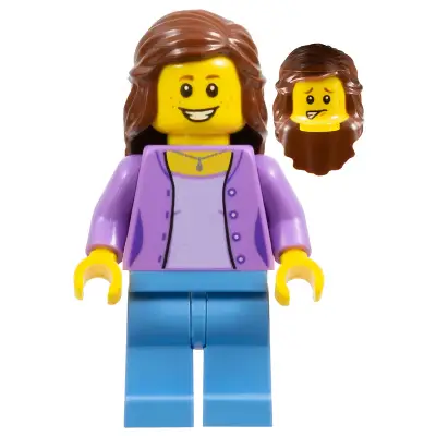 Medium Lavender Jacket over Lavender Shirt, Medium Blue Legs, Reddish Brown Female Hair Mid-Length