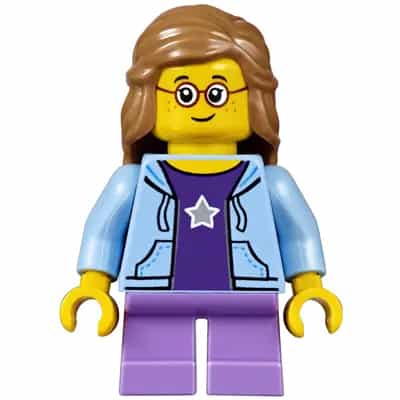 Child - Girl, Bright Light Blue Hoodie, Medium Lavender Short Legs, Medium Nougat Female Hair Mid-Length, Glasses, Freckles