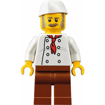 Chef, Moustache, Dark Tan and Gray Sideburns, Stubble, Wrinkles on Shirt