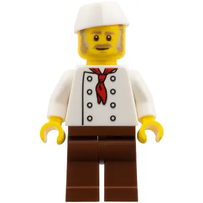 Chef, Moustache, Dark Tan and Gray Sideburns, Stubble, No Wrinkles Front or Back