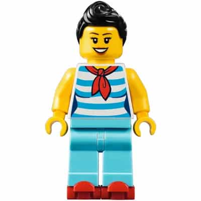 Downtown Diner Waitress - Female, Dark Azure and White Striped Shirt with Red Scarf, Medium Azure Legs, Black Ponytail, Red Roller Skates