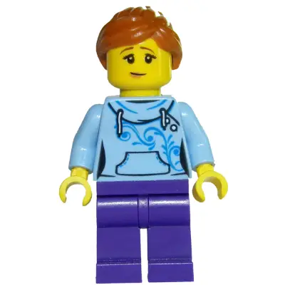 Roller Coaster Rider - Female, Bright Light Blue Hoodie, Dark Purple Legs, Dark Orange Ponytail