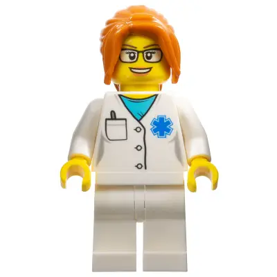 Doctor - EMT Star of Life, White Legs, Dark Orange Hair Ponytail Long with Side Bangs, Glasses