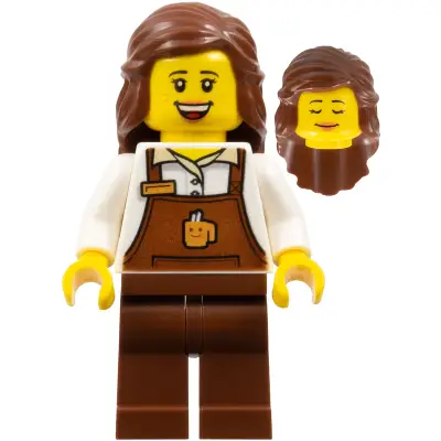 Barista - Female, Reddish Brown Apron with Cup and Name Tag, Reddish Brown Legs, Reddish Brown Hair