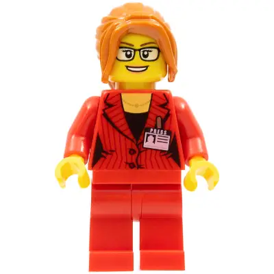 Ludo Red - Female, Red Suit Jacket with Press Pass, Red Legs, Dark Orange Ponytail, Glasses