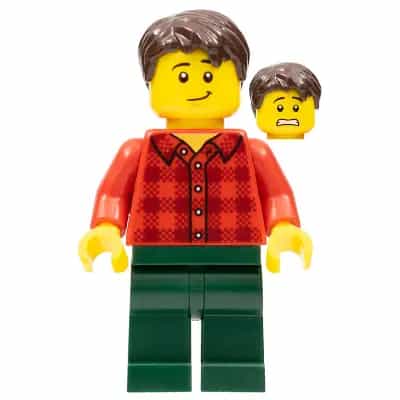 Man, Red Plaid Flannel Shirt, Dark Green Pants, Dark Brown Hair