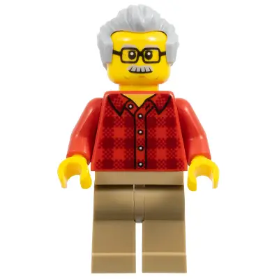 Grandfather - Red Plaid Flannel Shirt, Dark Tan Legs, Light Bluish Gray Hair