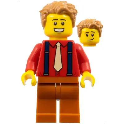Male, Medium Nougat Hair, Red Shirt, Tan Tie, Dark Blue Suspenders, Dark Orange Legs