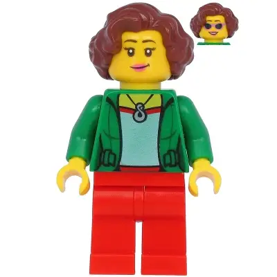 Female with Green Jacket, Red Legs, Reddish Brown Hair