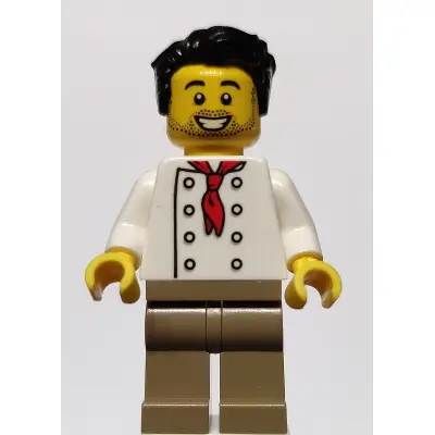 Chef - White Torso with 8 Buttons, No Wrinkles Front or Back, Dark Tan Legs, Black Hair