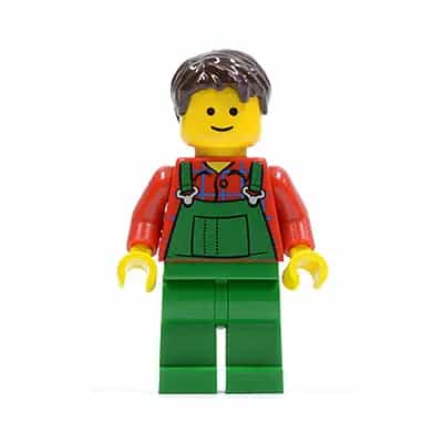 Overalls Farmer Green, Dark Brown Short Tousled Hair, Standard Grin