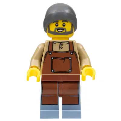 Barista - Male, Reddish Brown Apron, Dark Bluish Gray Beanie