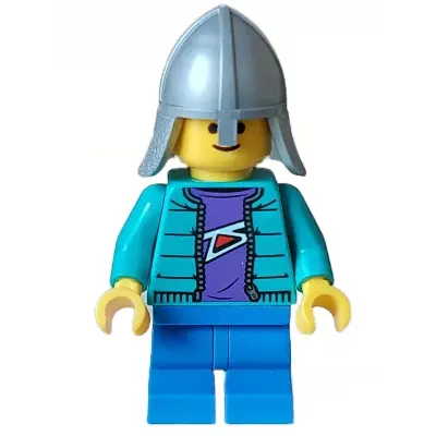 Child, Dark Turquoise Jacket, Dark Purple Shirt, Blue Medium Legs, Flat Silver Helmet