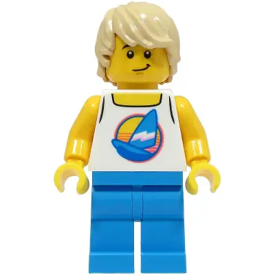 Beach Tourist - Male, White Tank Top with Dark Azure Sailboat, Dark Azure Legs, Tan Hair