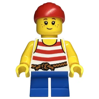 Child - Girl, Pirate Costume, White Tank Top with Red Stripes, Blue Short Legs, Red Bandana