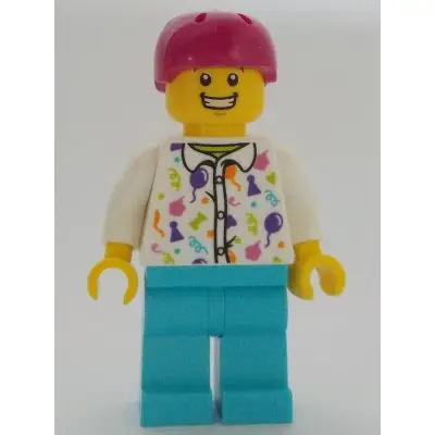 Man - White Party Shirt, Medium Azure Legs, Magenta Helmet