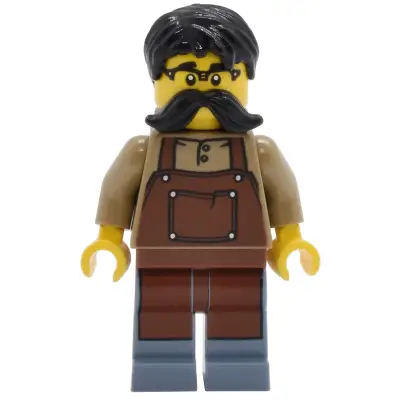 Tudor House Clockmaker - Dark Tan Shirt with Reddish Brown Apron, Sand Blue Legs, Black Hair and Moustache