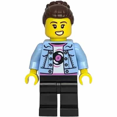 Shopping Street Mum - Bright Light Blue Denim Jacket, Black Legs, Dark Brown Hair