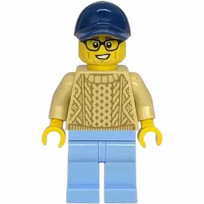Shopping Street Furniture Mover - Male, Tan Sweater, Bright Light Blue Legs, Dark Blue Cap