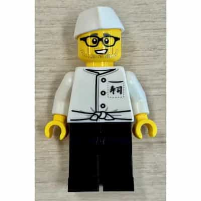 Sushi Chef, Torso with Japanese Logogram '??' (Sushi) on Front Pocket Pattern, Black Pants