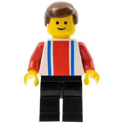 Vertical Lines Red & Blue - Red Arms - Black Legs, Brown Male Hair