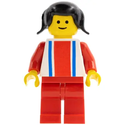 Vertical Lines Red & Blue - Red Arms - Red Legs, Black Pigtails Hair