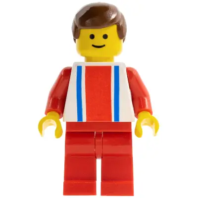 Vertical Lines Red & Blue - Red Arms - Red Legs, Brown Male Hair