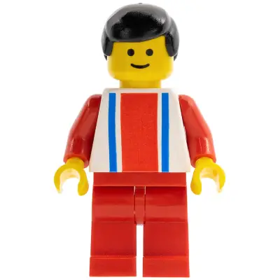 Vertical Lines Red & Blue - Red Arms - Red Legs, Black Male Hair
