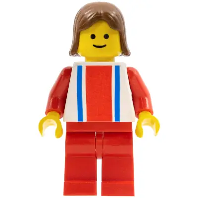 Vertical Lines Red & Blue - Red Arms - Red Legs, Brown Female Hair
