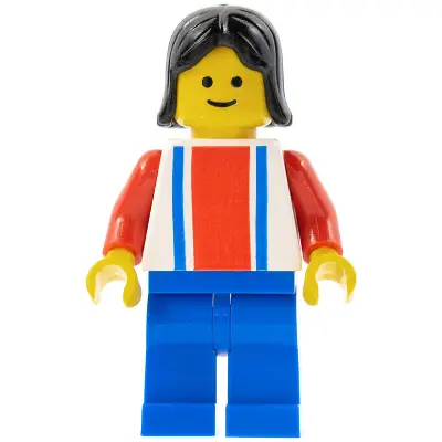 Vertical Lines Red & Blue - Red Arms - Blue Legs, Black Female Hair