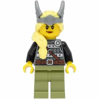 Viking Warrior - Female, Dark Bluish Gray and Silver Armor, Olive Green Legs, Bright Light Yellow Hair with Winged Tiara