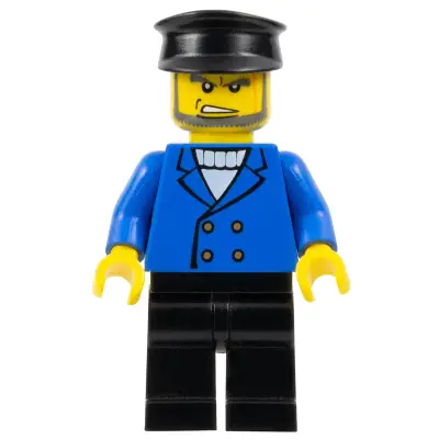 Hovercraft Pilot - Male, Blue Jacket, Black Legs, Black Police Hat, Beard