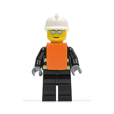 Fire - Reflective Stripes, Black Legs, White Fire Helmet, Silver Sunglasses, Orange Vest