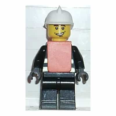 Fire - Reflective Stripes, Black Legs, White Fire Helmet, Smile, Orange Vest