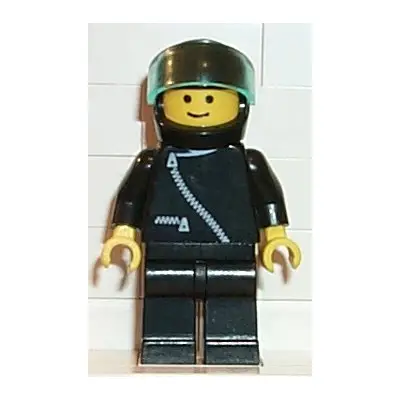Jacket with Zipper - Black, Black Legs, Black Helmet, Trans-Light Blue Visor