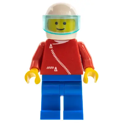Jacket with Zipper - Red, Blue Legs, White Helmet, Trans-Light Blue Visor