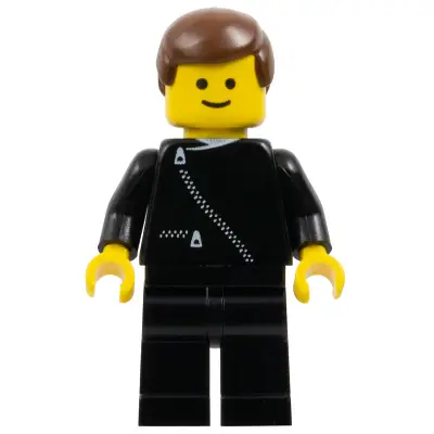 Jacket with Zipper - Black, Black Legs, Brown Male Hair
