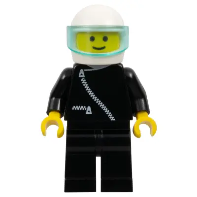 Jacket with Zipper - Black, Black Legs, White Helmet, Trans-Light Blue Visor