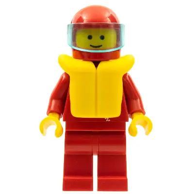 Jacket with Zipper - Red, Red Legs, Red Helmet, Trans-Light Blue Visor, Life Jacket