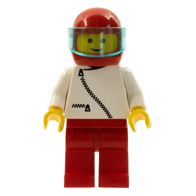 Jacket with Zipper - White, Red Legs, Red Helmet, Trans-Light Blue Visor