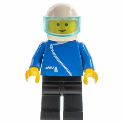 Jacket with Zipper - Blue, Black Legs, White Helmet, Trans-Light Blue Visor